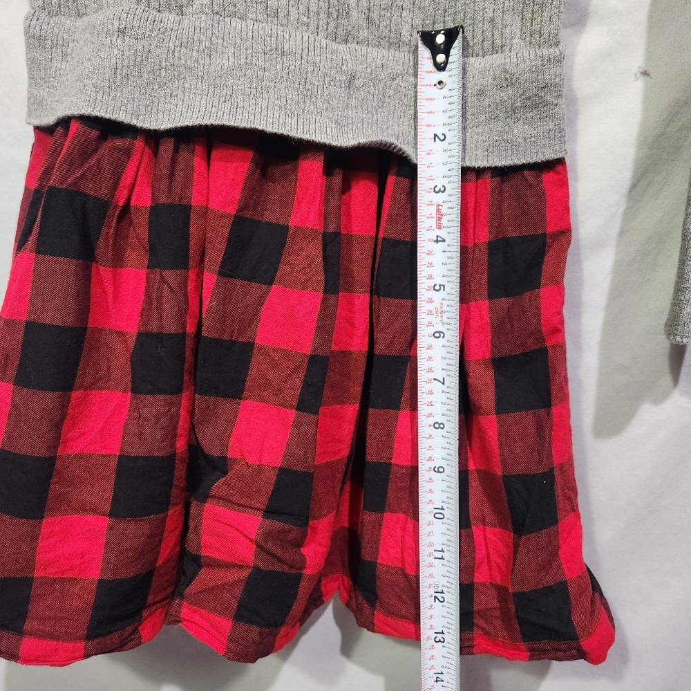 Gap Kids Red Black Buffalo Check Plaid Dress Ribbed Gray Sweater Medium‎ Holiday - Picture 6 of 6